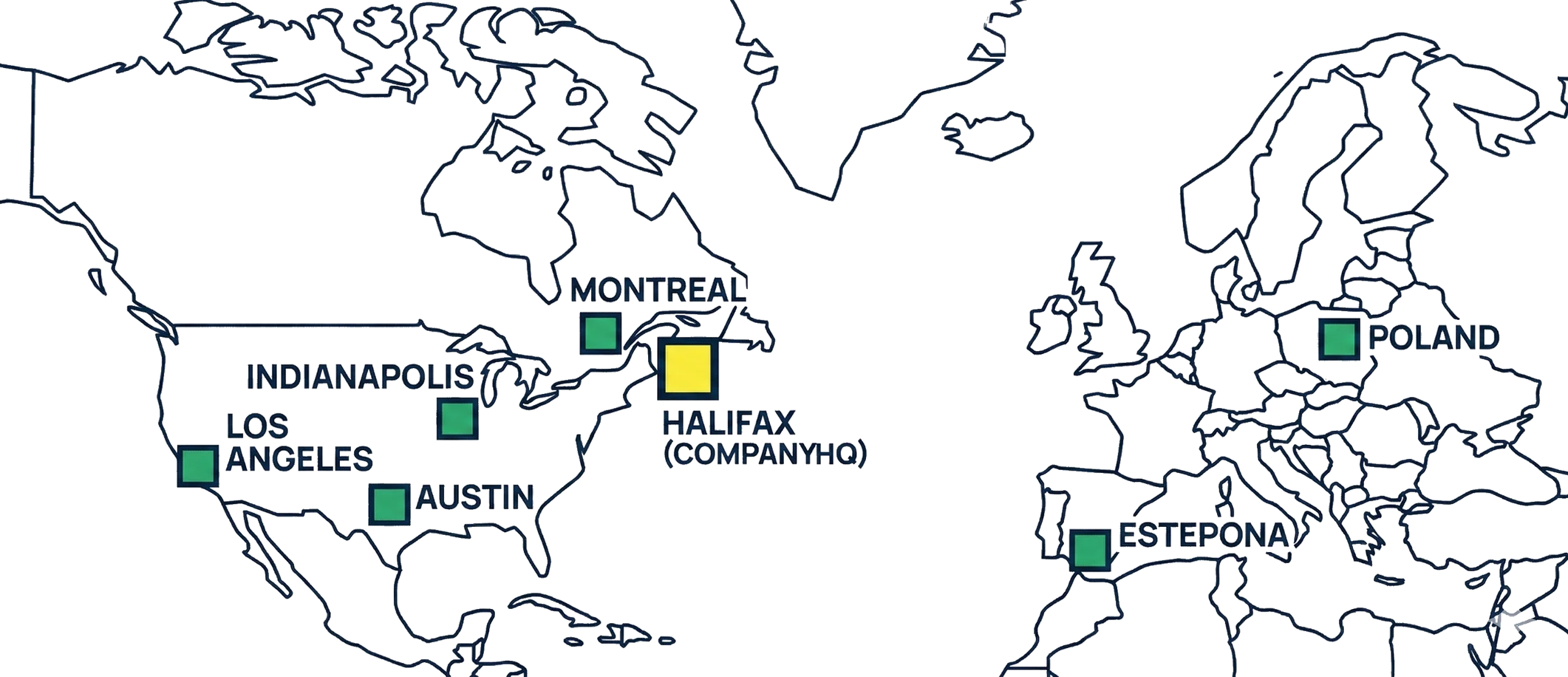 Map showing Pace Pricing team locations across North America and Europe